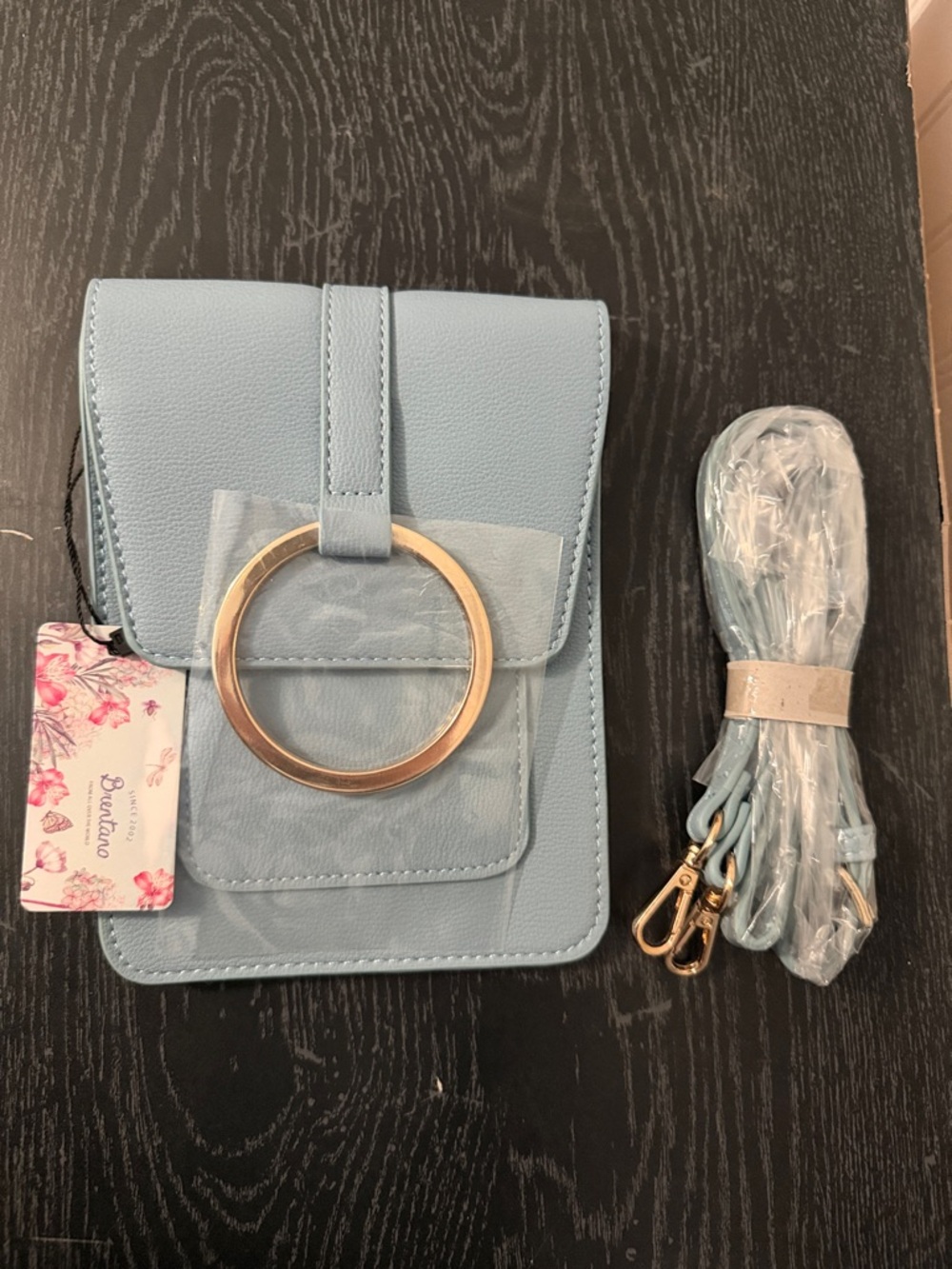 Brentano Powder Blue Crossbody with Gold Ring Detail